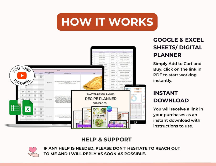 Weekly Meal & Grocery Planner Spreadsheet (Excel + Google Sheets) | Editable, Instant Download